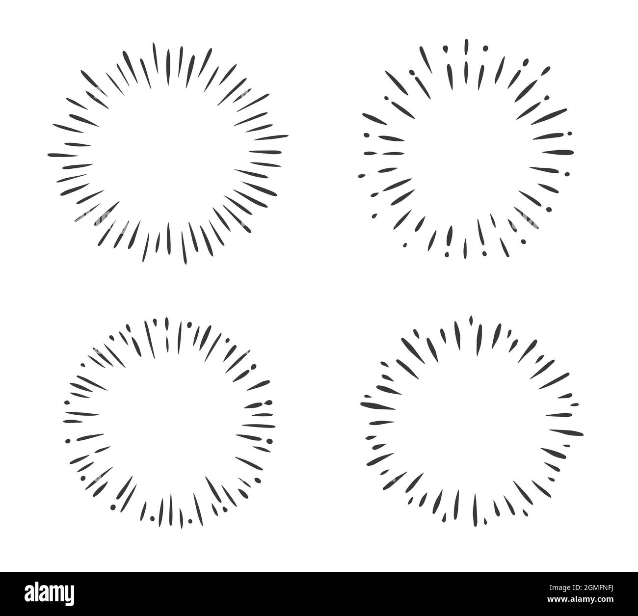 Sunburst circle vector illustration. Set of sun rays frames retro design elements Stock Vector