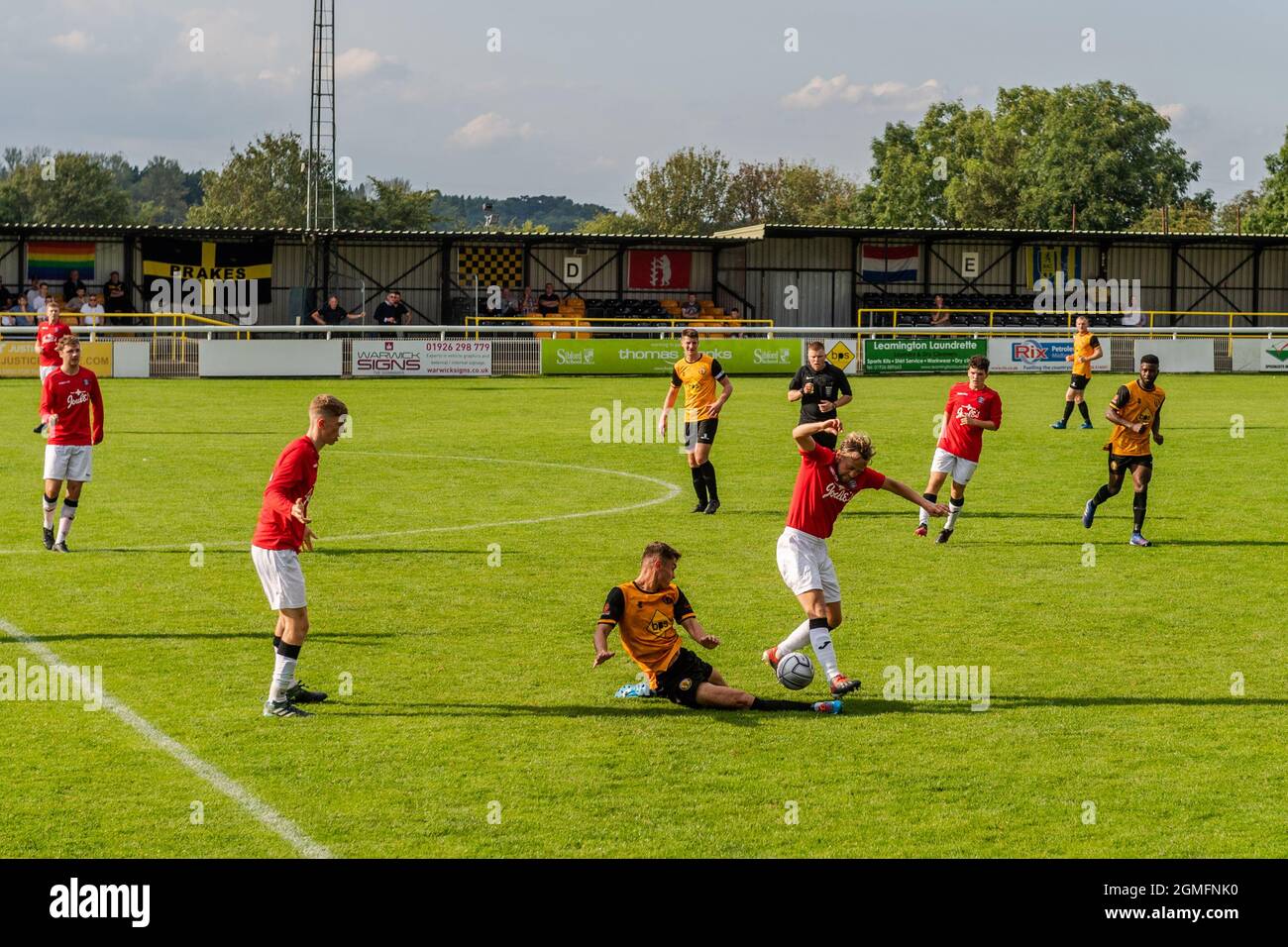 Leamington, Warwickshire, UK. 18th Sep, 2021. Leamington FC played Stone Old Alleynians in the FA Cup 2nd qualfying round at Harbury Lane today. Leamington FC won 3-1 and progress into the next round of the competition. Credit: AG News/Alamy Live News Stock Photo