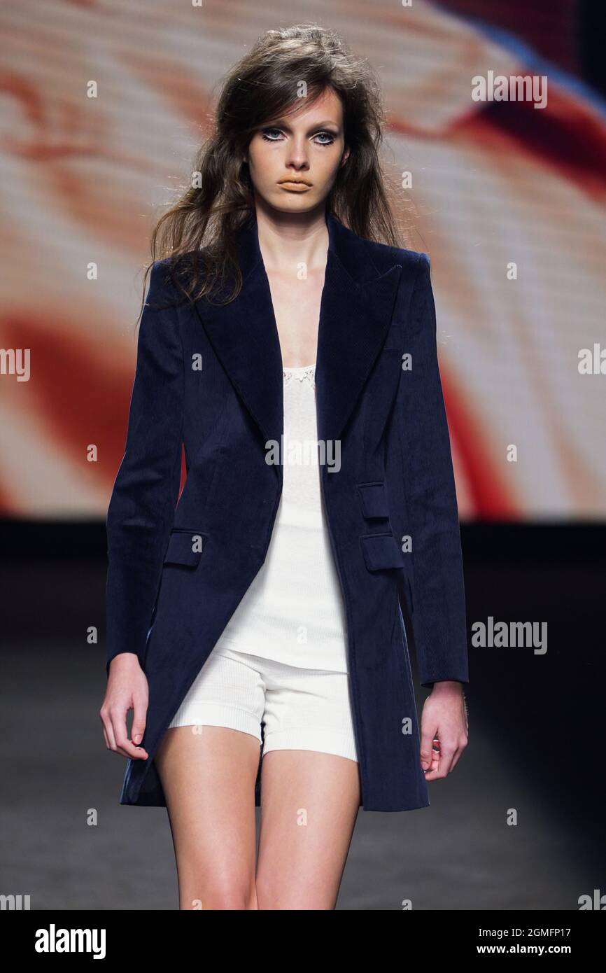 Madrid, Spain. 18th Sep, 2021. A model walks the runway at the