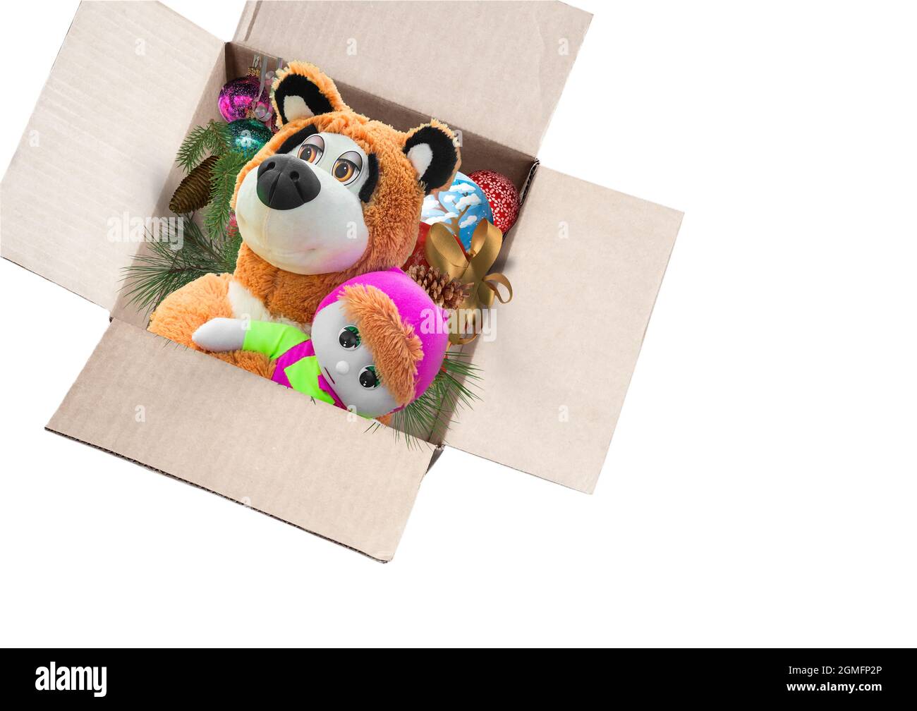 Cardboard box with a Christmas gift for children Stock Photo