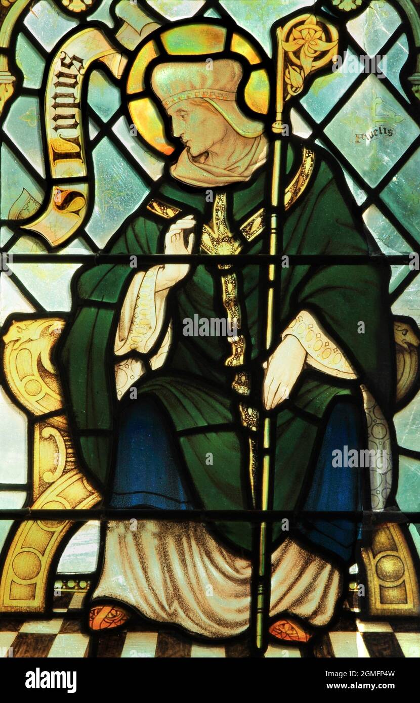 St Lupus, Gallic Missionary, stained glass, window, by J Powell & Son, 1900, Blakeney, Norfolk, England Stock Photo