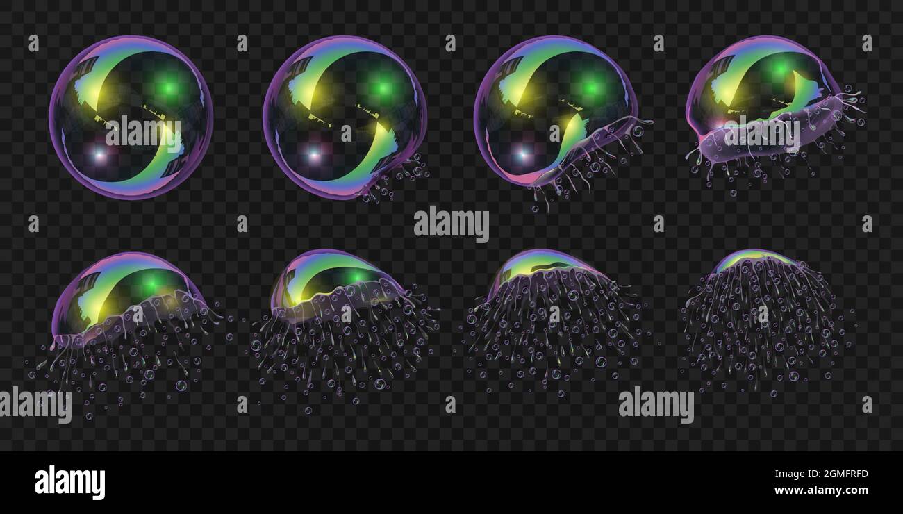 Realistic soap bubble burst explosion animation sequence. 3d water foam  sphere with reflection texture. Bubble explode motion vector frames Stock  Vector Image & Art - Alamy