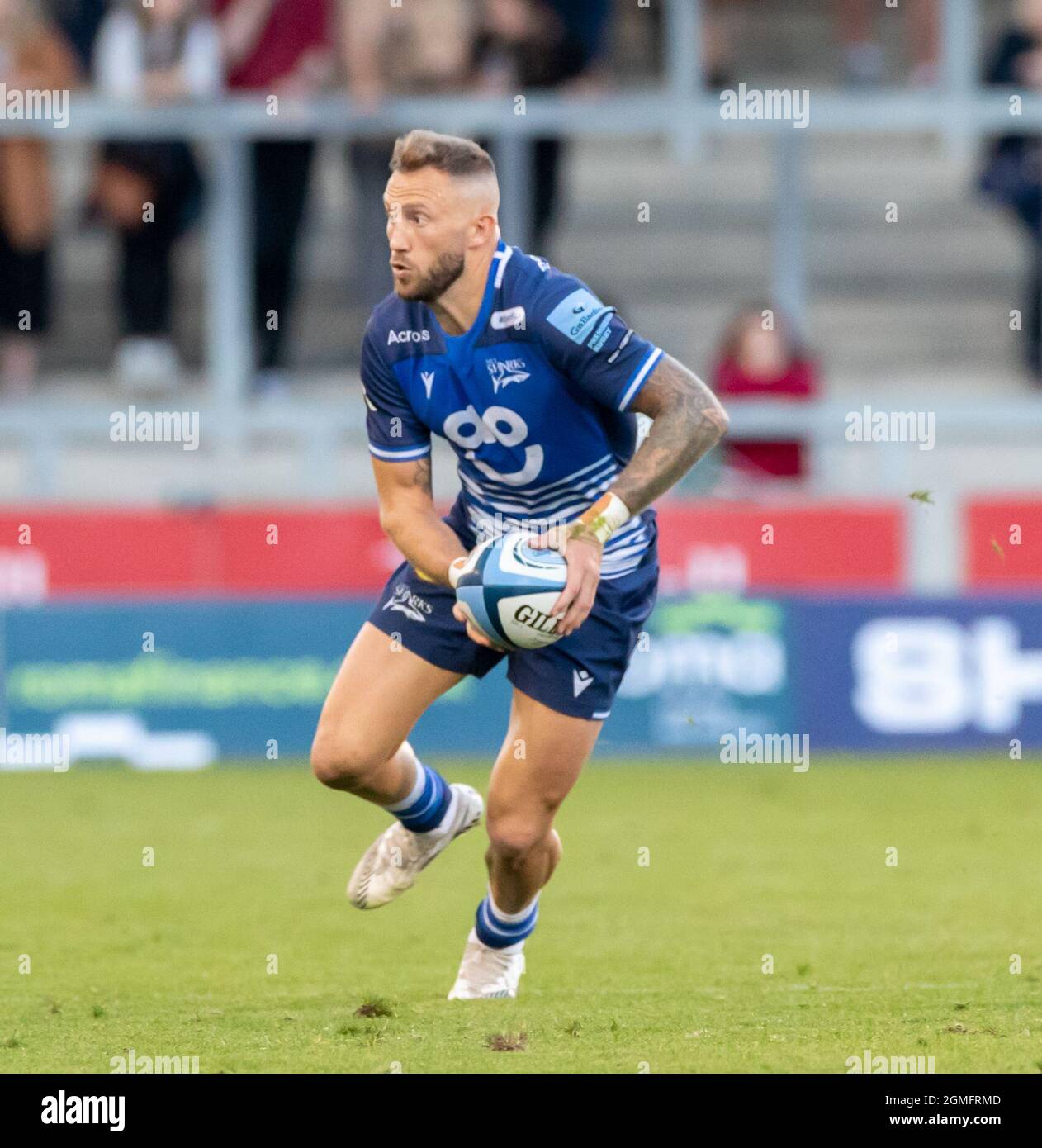 18th September 2021;  AJ Bell Stadium, Eccles, Greater Manchester, England; Gallagher Premiership Rugby, Sales Sharks versus Bath;  Byron McGuigan of Sale Sharks Stock Photo