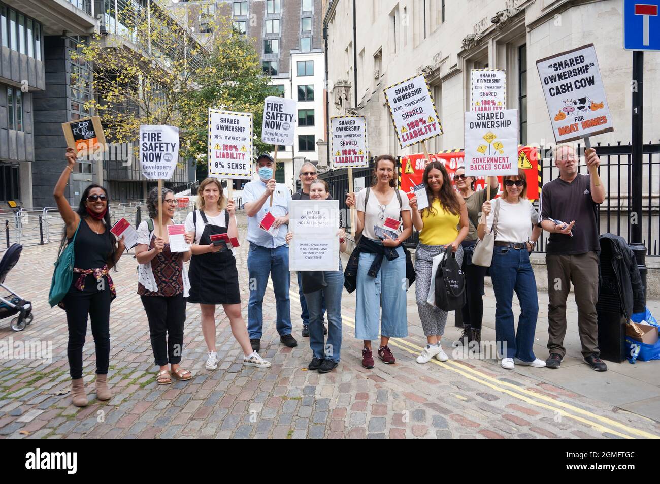 Rent council is a wiser choice dont buy Shared Ownership or Leaseholder is a hung, you become a slave to your property you dont owns demonstration at Queen Elizabeth II Conference Centre on  2021-09-18, London, UK. Stock Photo