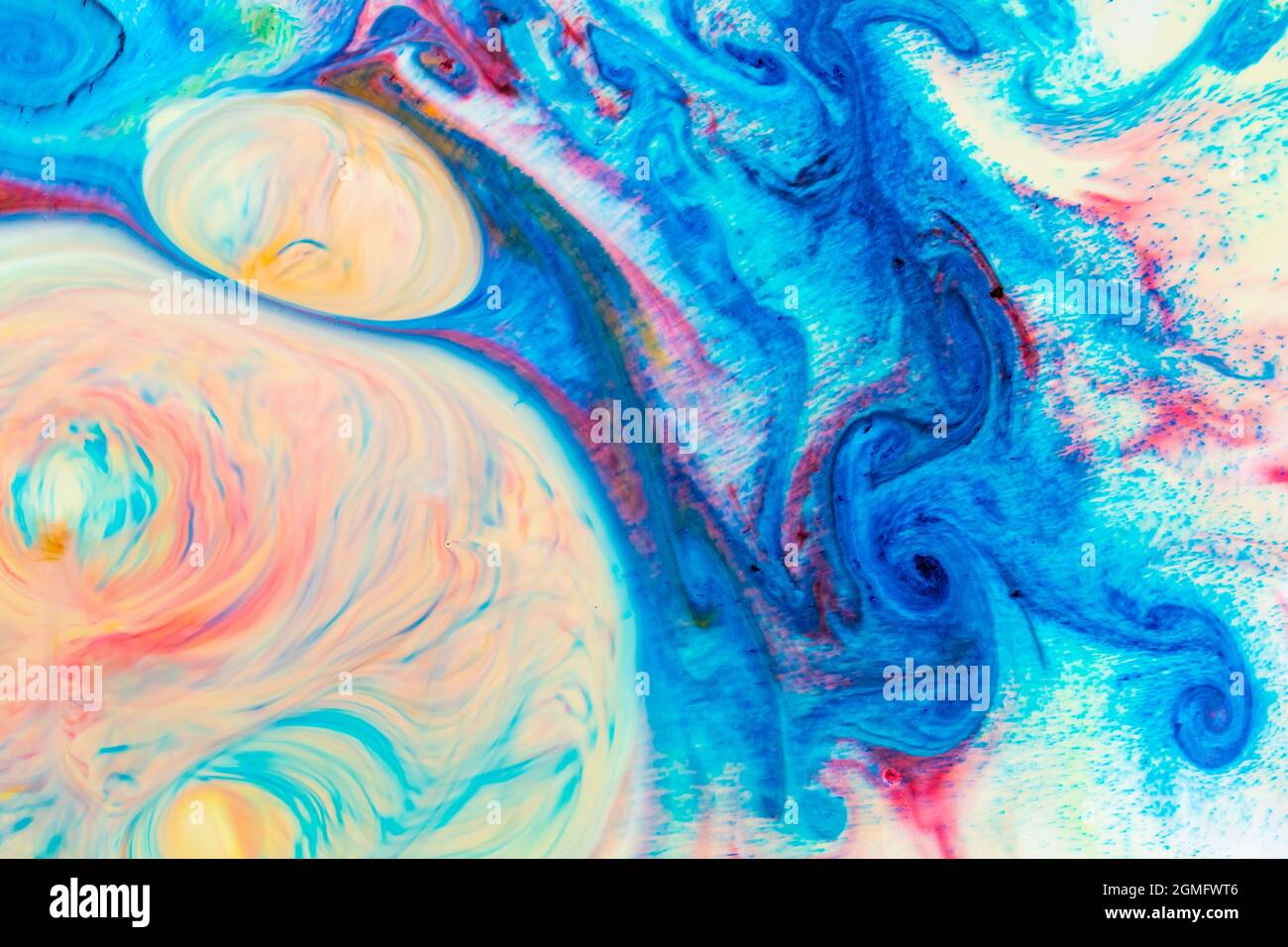 Abstract multicolored liquid background. Abstract ink design template mixed texture background. Psychedelic multicolored pattern. Fluid art Stock Photo
