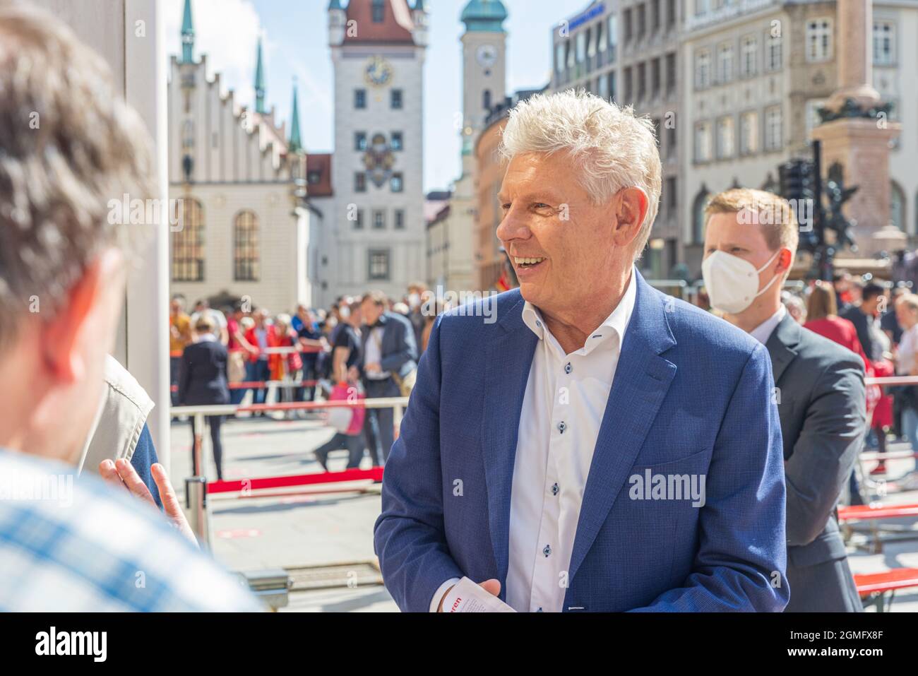 MUNICH, GERMANY - SEPTEMBER 18: Lord mayor Dieter Reiter at a polictal rally at Marienplatz on September 18, 2021 in Munich, Germany Stock Photo