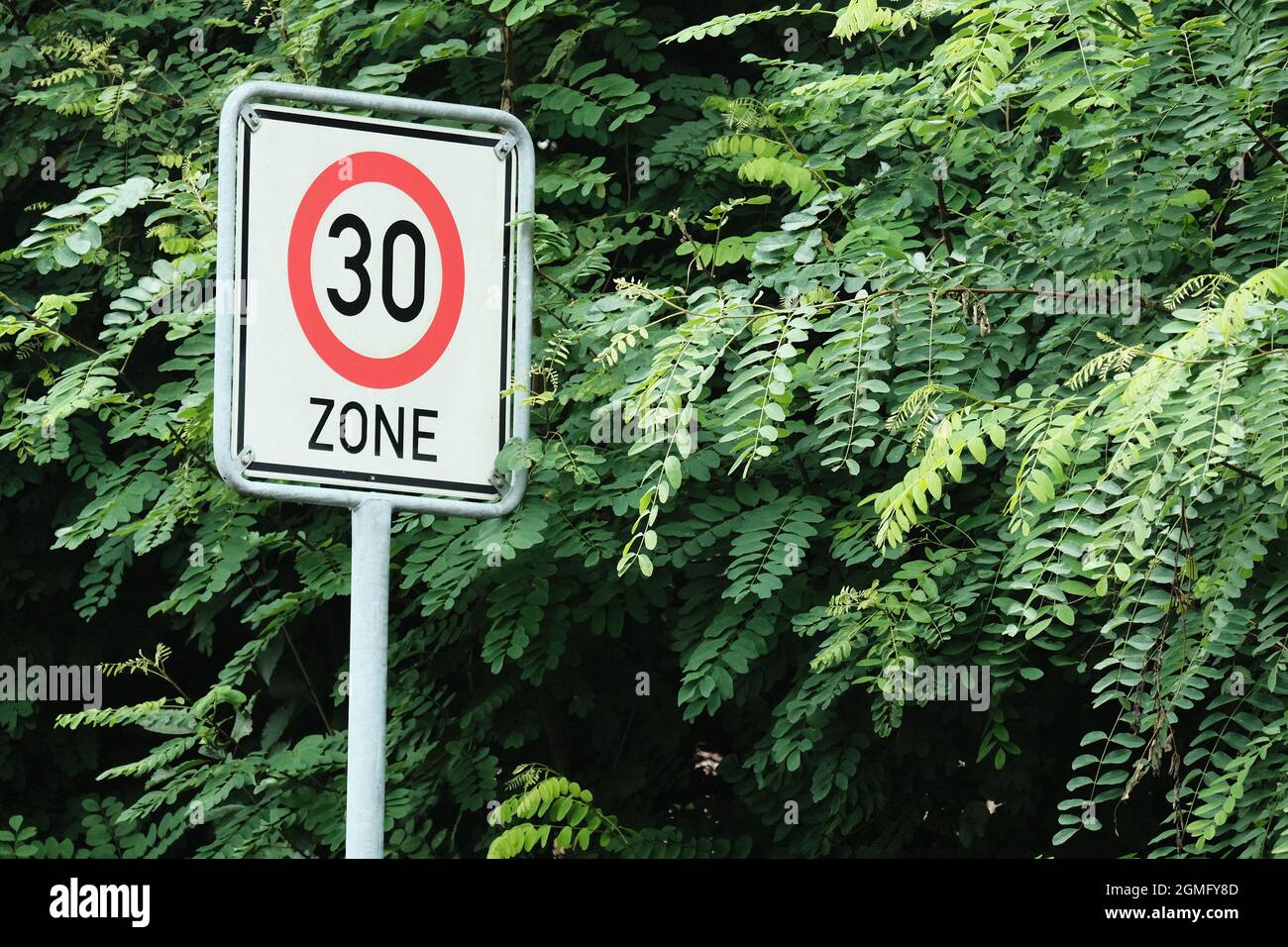 30 mph traffic sign near green plants Stock Photo - Alamy