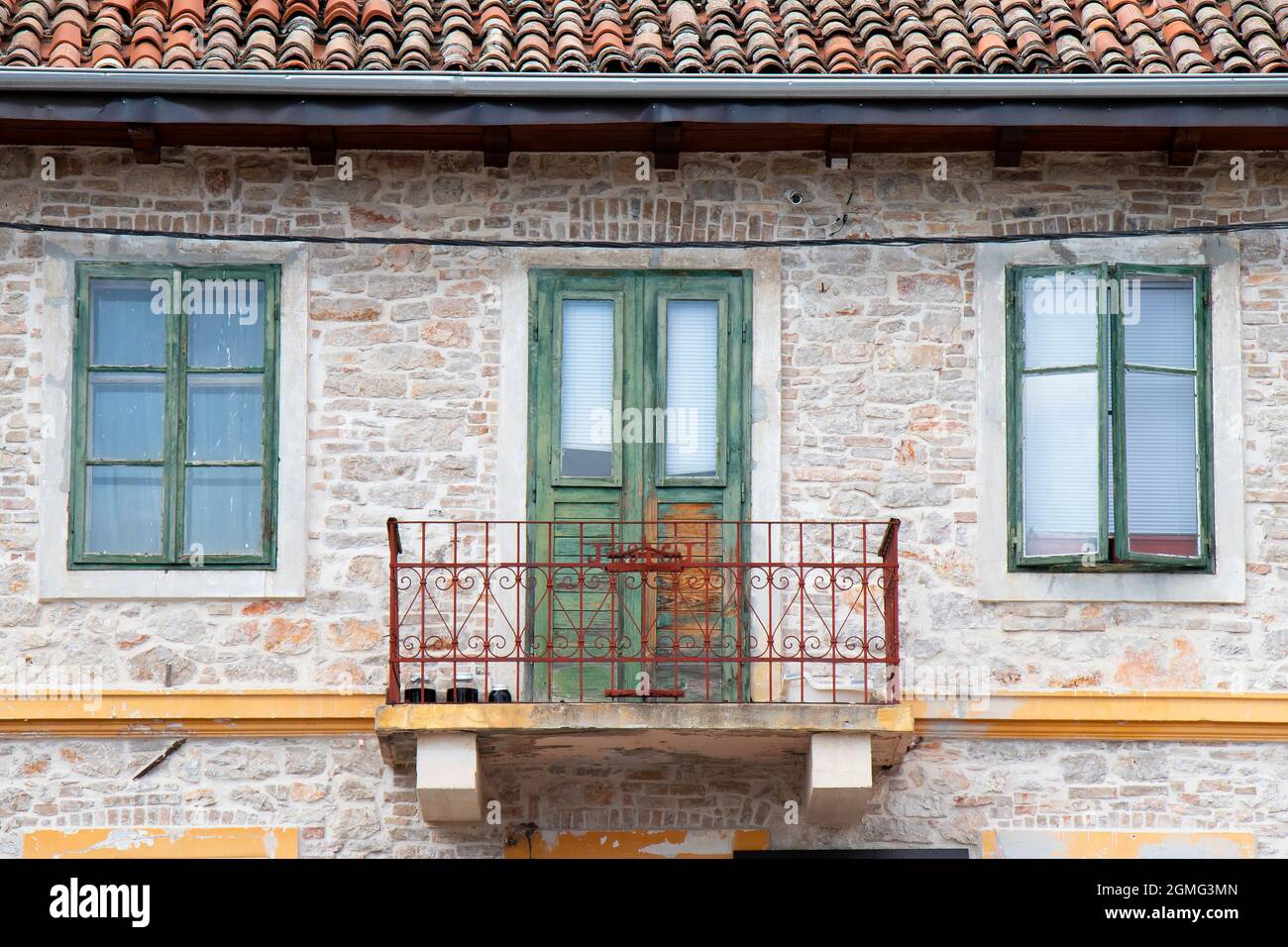 Sibenik, Croatia - August 25, 2021: Stone house in old town, detail Stock Photo