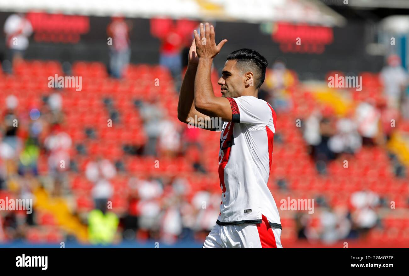 Radamel Falcao of Rayo Vallecano during the La Liga match between Rayo Vallecano and Getafe CF at Estadio de Vallecas in Madrid, Spain. Stock Photo