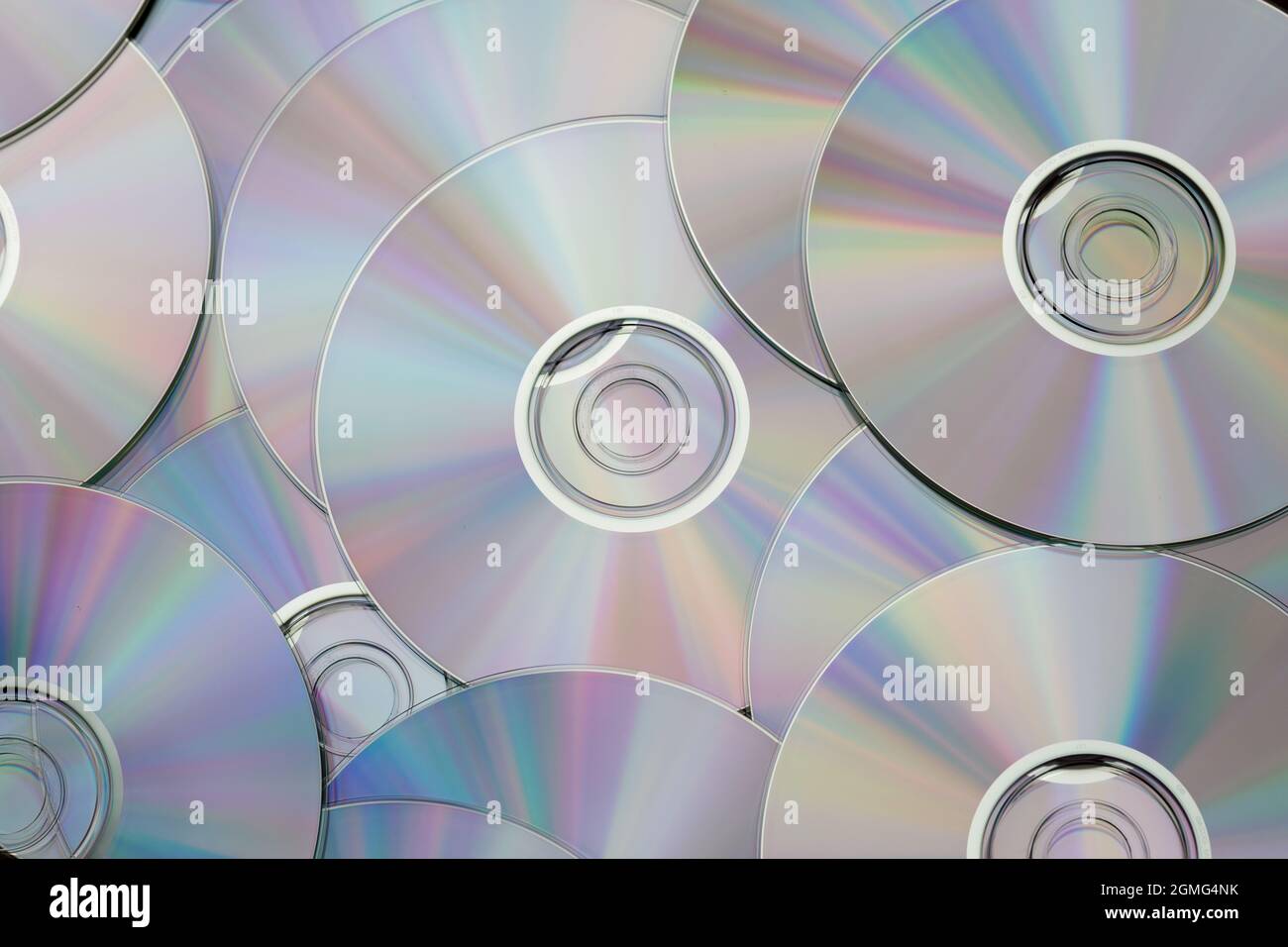 Pile of CDs used for storing data, audio and video Stock Photo