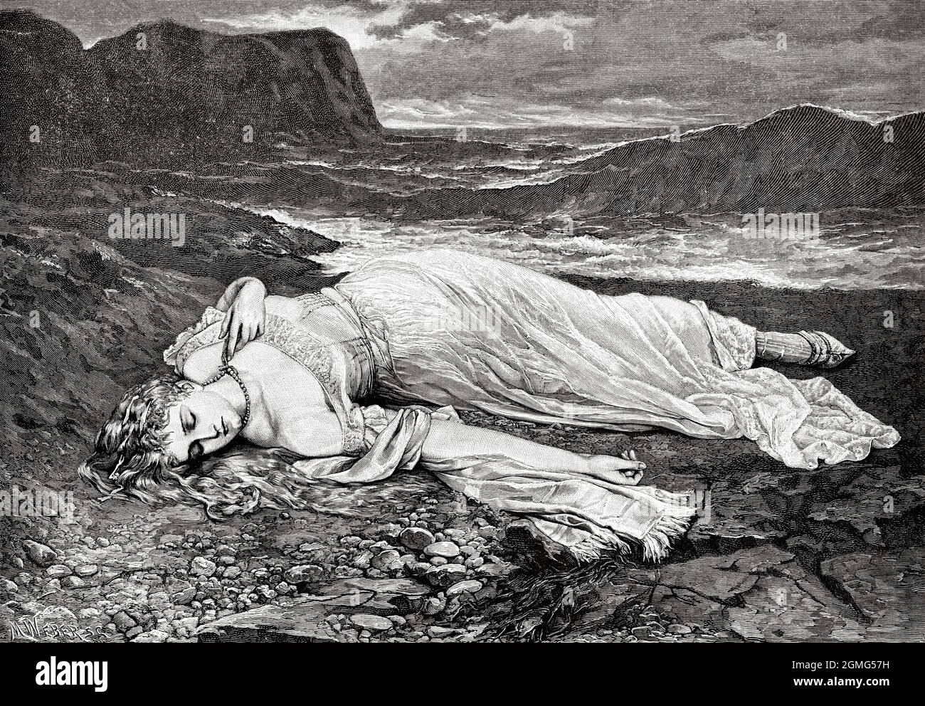The end of a sold love, painting by Cuno von Bodenhausen (1852-1931) was a German painter. Old 19th century engraved illustration from La Ilustración Artística 1882 Stock Photo
