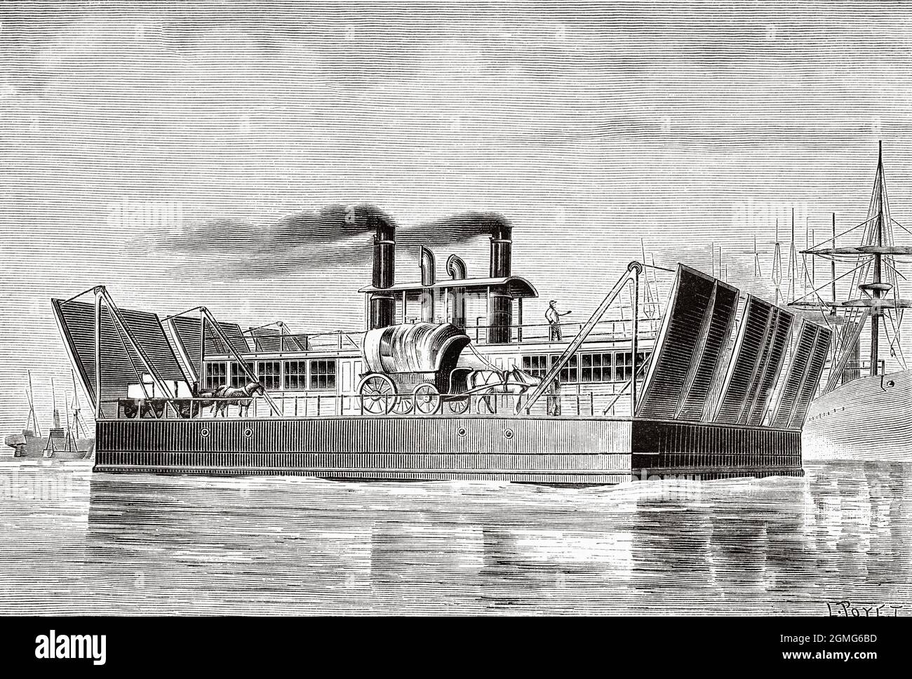 Melbourne ferry boat 1884, Australia. Old 19th century engraved ...
