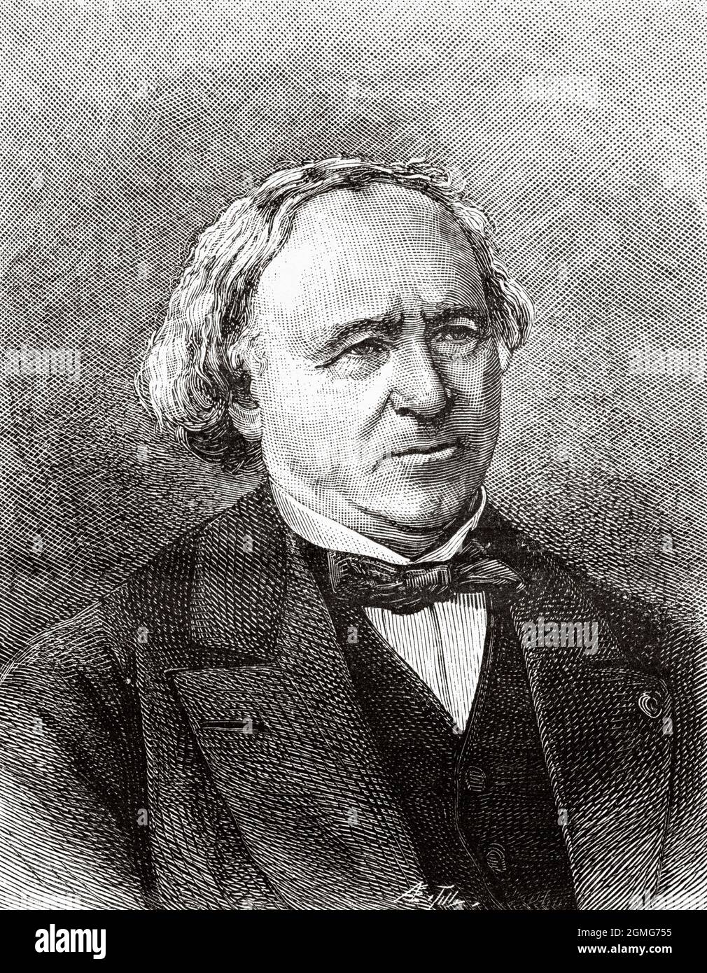 Portrait of Jean Baptiste André Dumas (1800-1884) was a French chemist, known for his works on organic analysis and synthesis and the determination of atomic weights. France, Europe. Old 19th century engraved illustration from La Nature 1883 Stock Photo