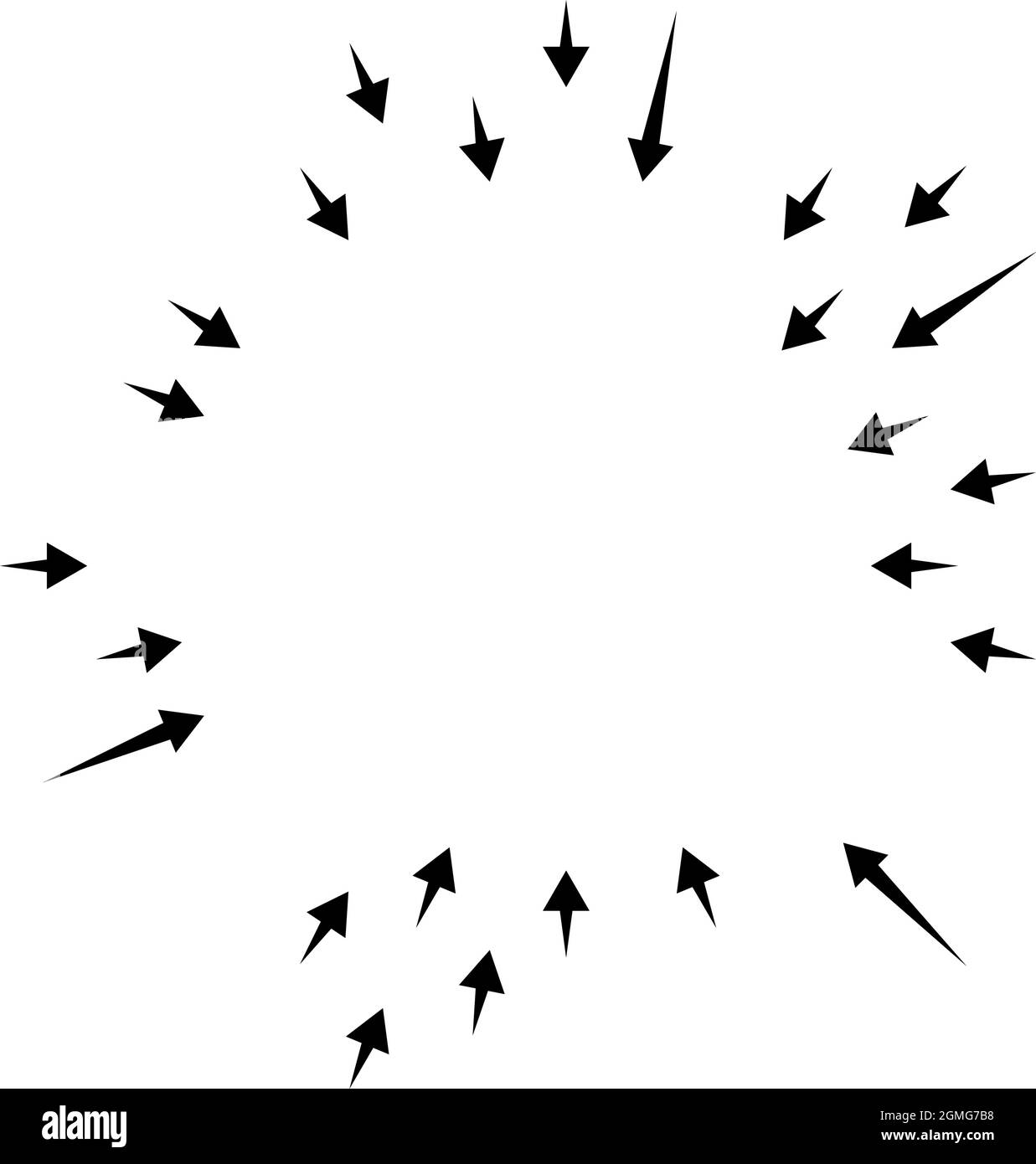 Arrows pointing inward. Radial, radiating arrows, pointers stock