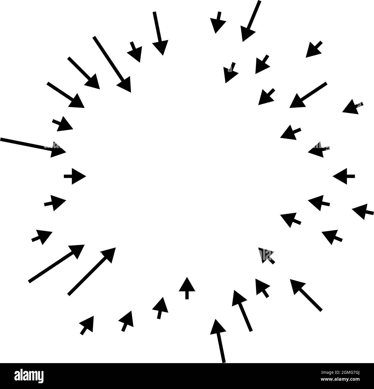 Arrows pointing inward. Radial, radiating arrows, pointers - stock ...