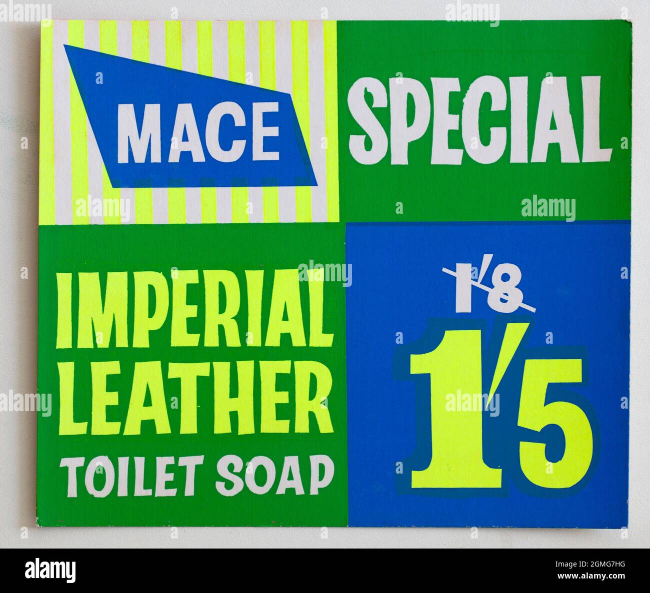 Vintage 1960s Mace Shop Price Display Card - Imperial Leather Soap Stock Photo