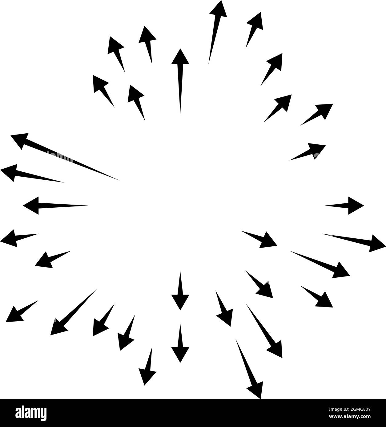 Arrows pointing outwards. Radial, radiating arrows stock vector