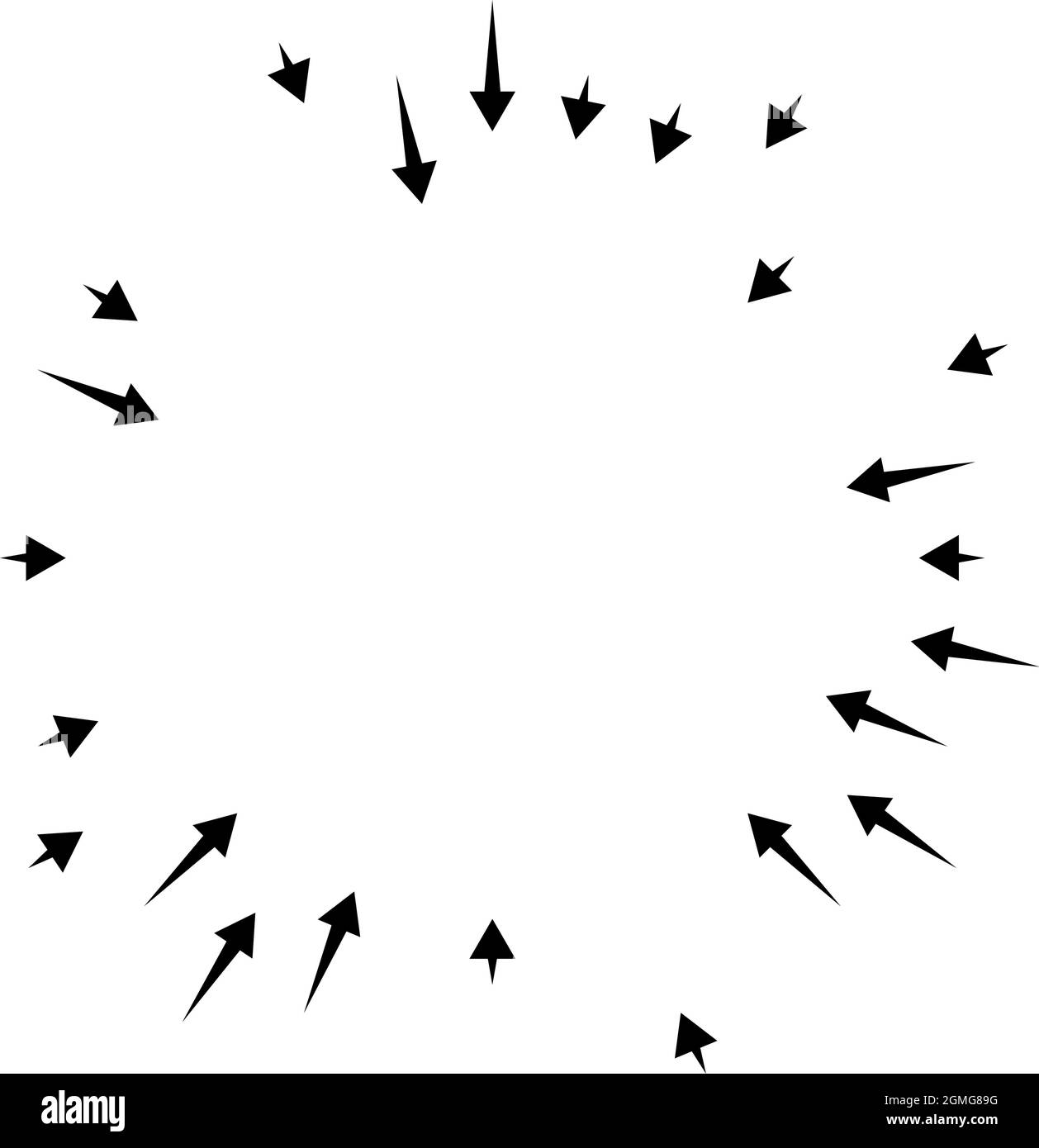 Arrows pointing inward. Radial, radiating arrows, pointers - stock ...