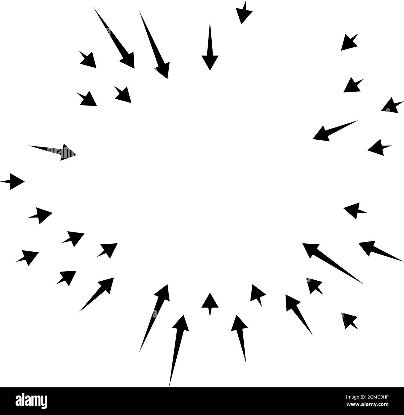 Arrows pointing inward. Radial, radiating arrows, pointers - stock ...