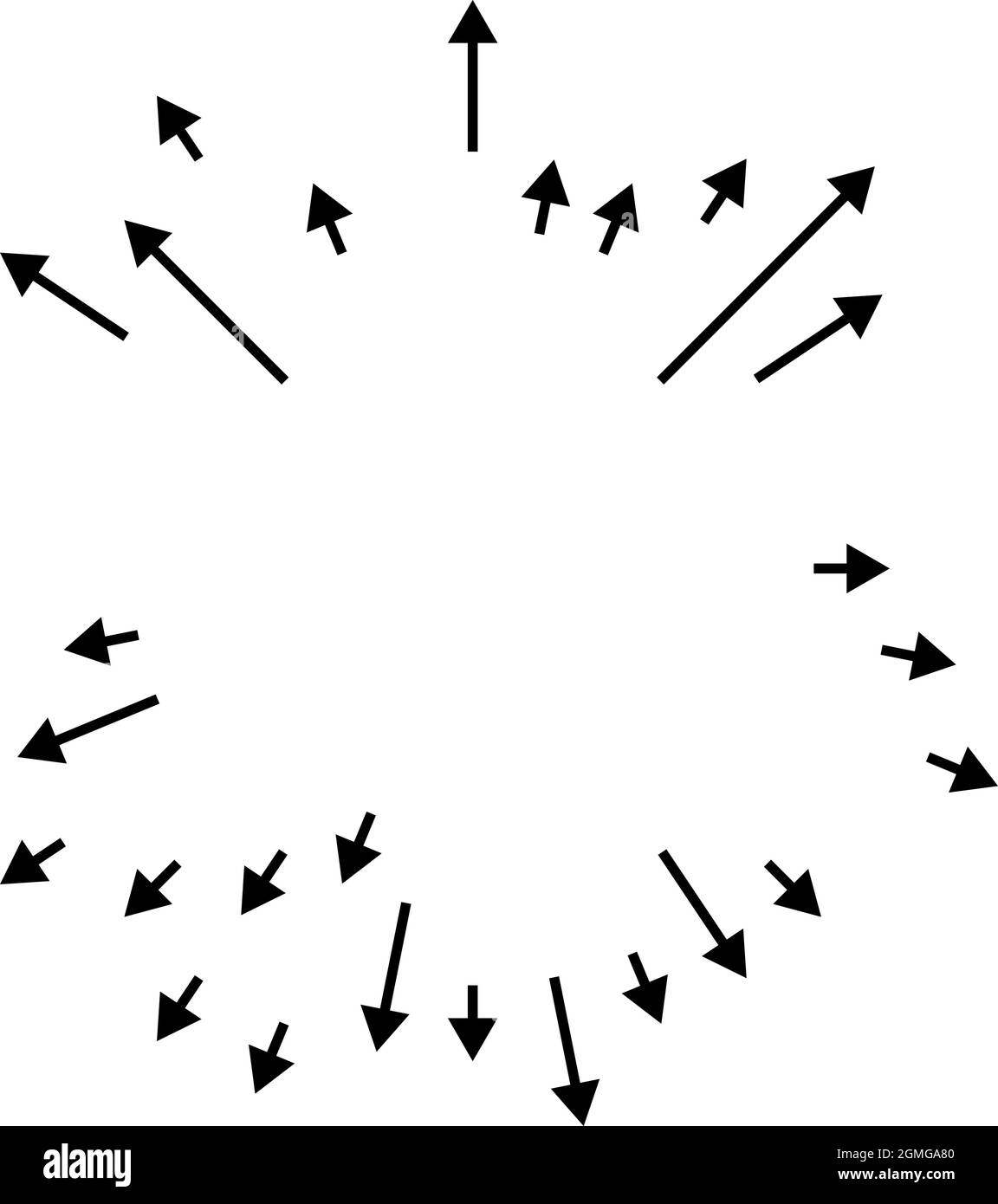 Arrows pointing outwards. Radial, radiating arrows stock vector