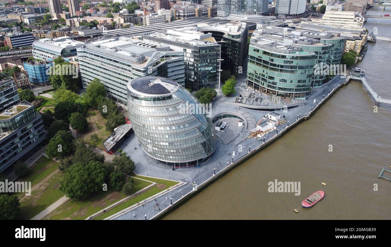 Southwark, on the south bank of the River Thames near Tower Bridge Aerial view August 2021 Stock Photo
