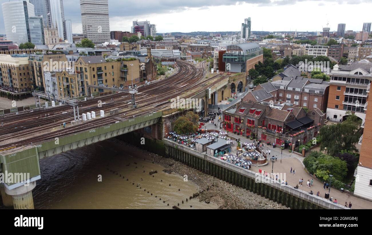 Cannon street railway bridge City of London aerial shot summer 2021 Stock Photo