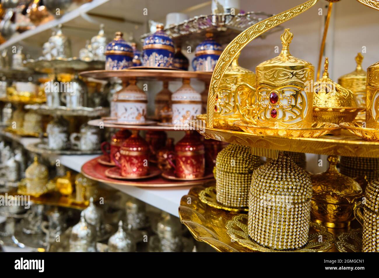 Different colored traditional middle-eastern tea sets Stock Photo - Alamy