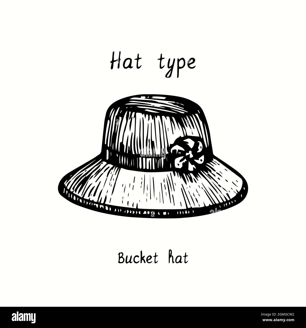 Hat type, Bucket. Ink black and white drawing outline illustration Stock  Photo - Alamy