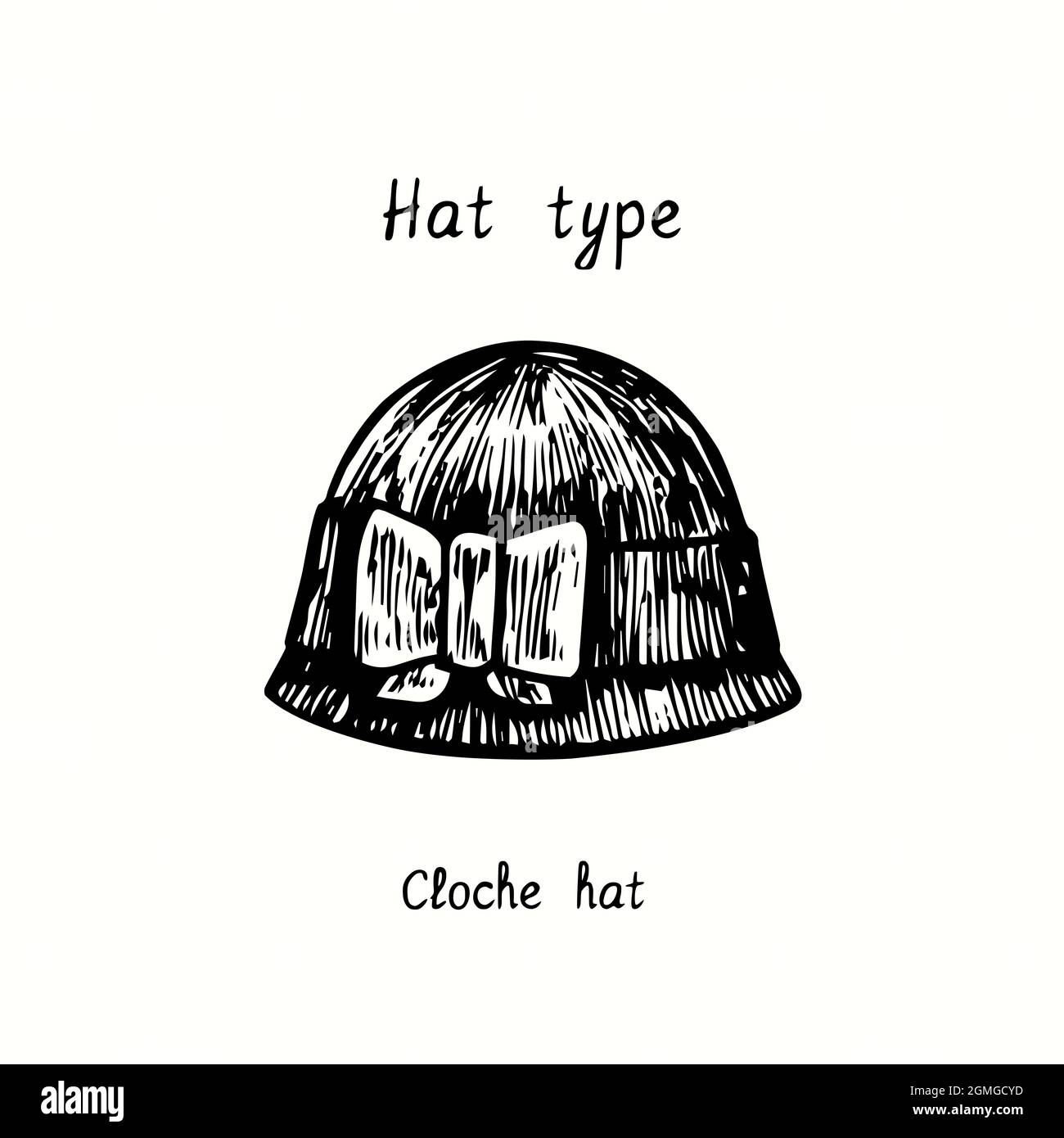 Hat type, Cloche. Ink black and white drawing outline illustration Stock Photo