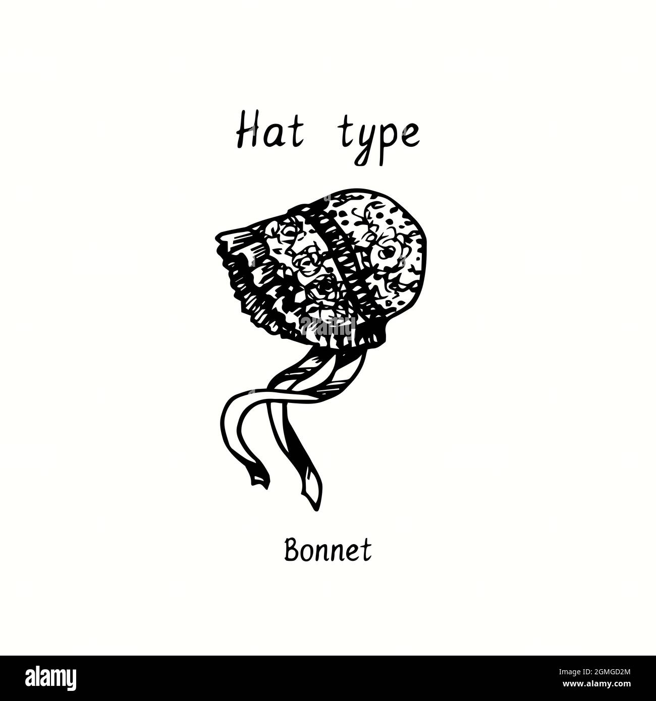 Hat type, Bonnet. Ink black and white drawing outline illustration Stock  Photo - Alamy