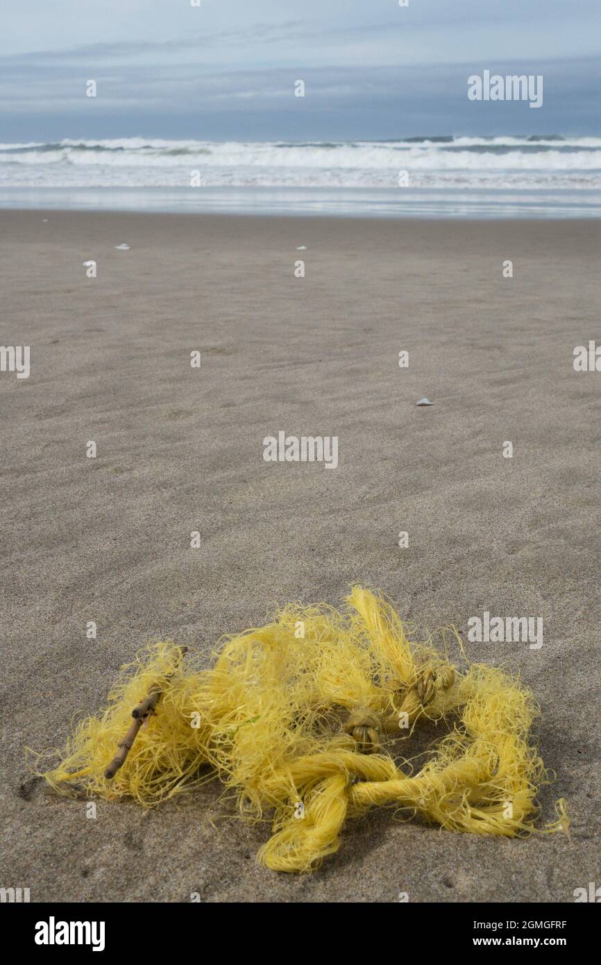Bright yellow rope washed up on a beach Stock Photo - Alamy