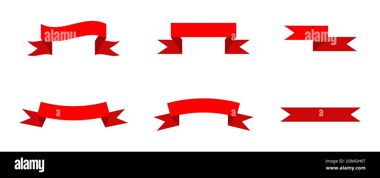 Set of Red colorful curved ribbon on white background. Vector ...