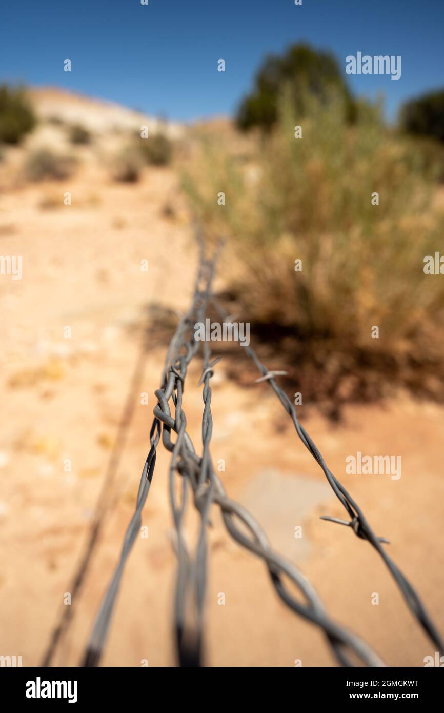 Barbed Wire Marks The Edge of The Park in Capitol Reef Stock Photo Alamy