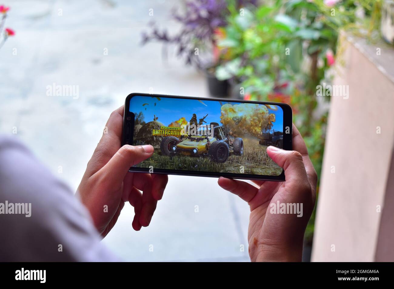 INDIA, DELHI - October 19, 2019: Playing Pubg on Smartphone Stock Photo