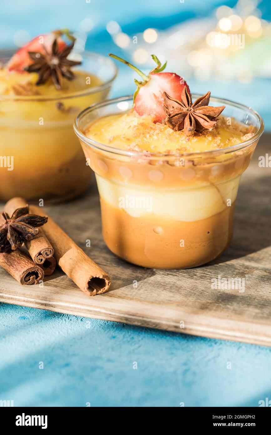 Milk pudding. Natillas, typical christmas dessert made of milk, eggs ...