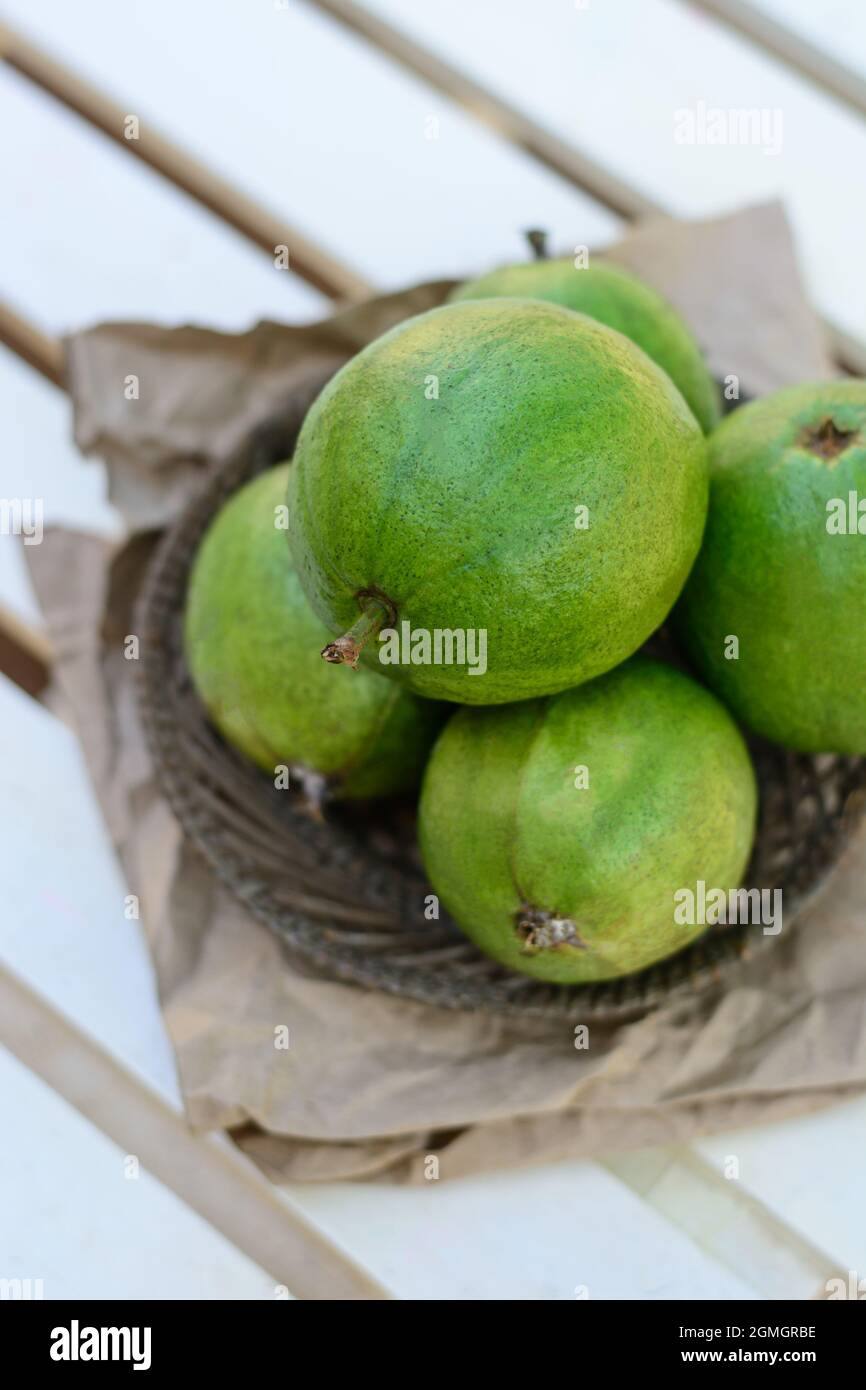 fresh ripe guava fruits on a table Stock Photo