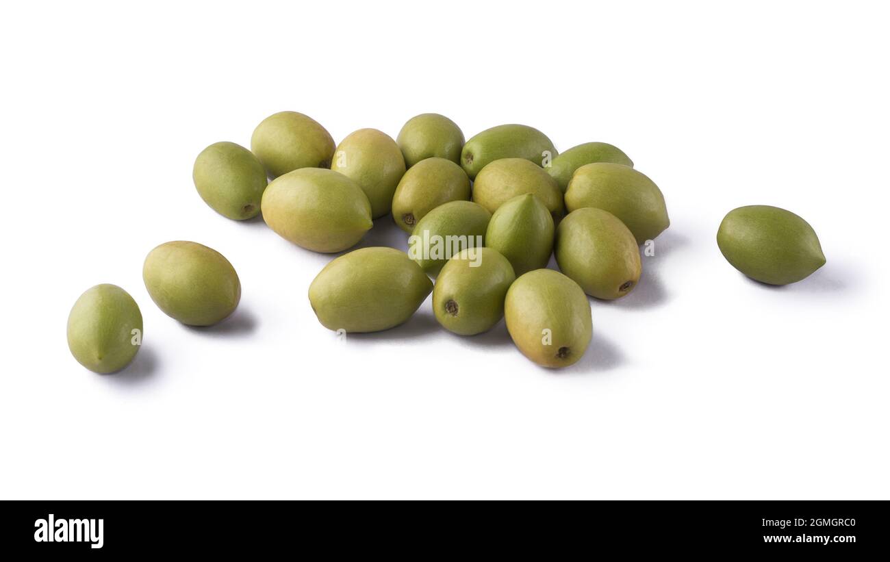 ceylon olives or wild olives, smooth oval shaped tropical fruit isolated on white background Stock Photo