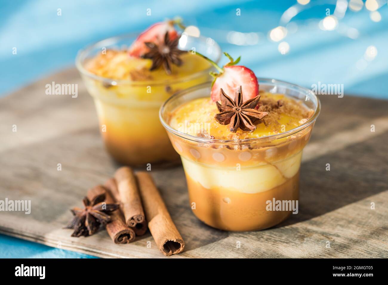Milk pudding. Natillas, typical christmas dessert made of milk, eggs ...