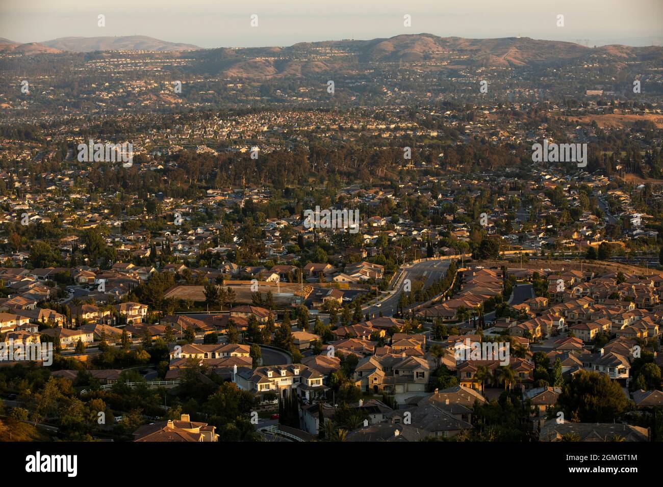 Sunset elevated city view of Yorba Linda, California, USA Stock Photo