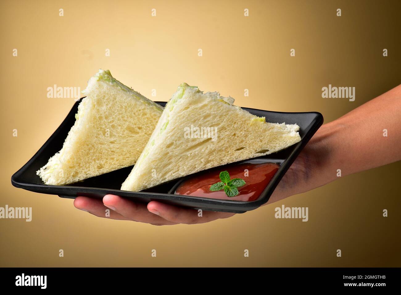 white bread sandwich with ketchup in plate Stock Photo - Alamy