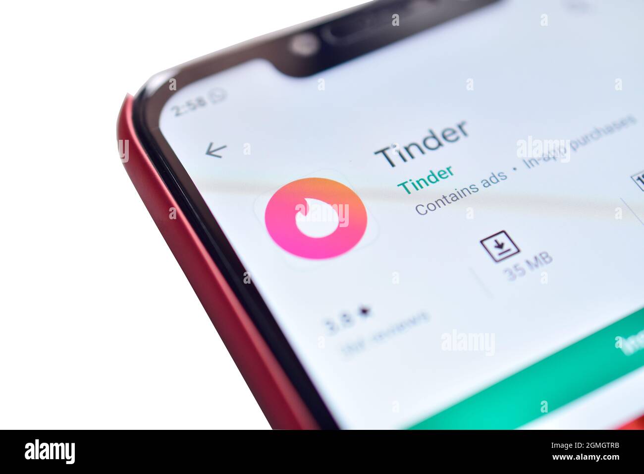 New Delhi, India - November 24, 2019: Tinder application on play store, hookup application tinder logo Stock Photo