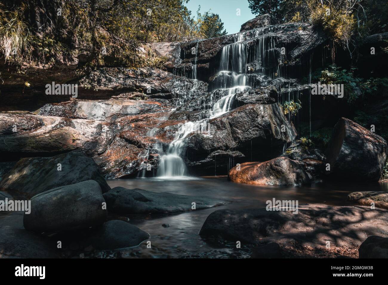 A scenic waterfalls in the middle of the forest Stock Photo - Alamy