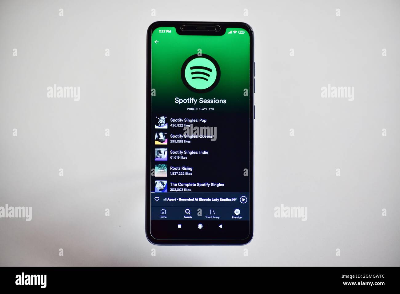 New Delhi, India, 30 November 2019:- Spotify Playlist on Smartphone Stock Photo