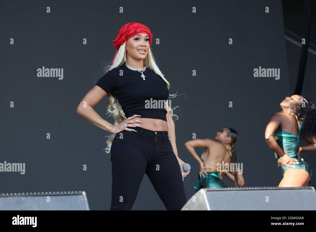 Las Vegas, United States. 18th Sep, 2021. Hip-Hop artist Saweetie performs on stage during the iHeartRadio Music Festival Daytime Concerts at Area15 in Las Vegas, Nevada on Saturday, September 18, 2021. Photo by James Atoa/UPI Credit: UPI/Alamy Live News Stock Photo