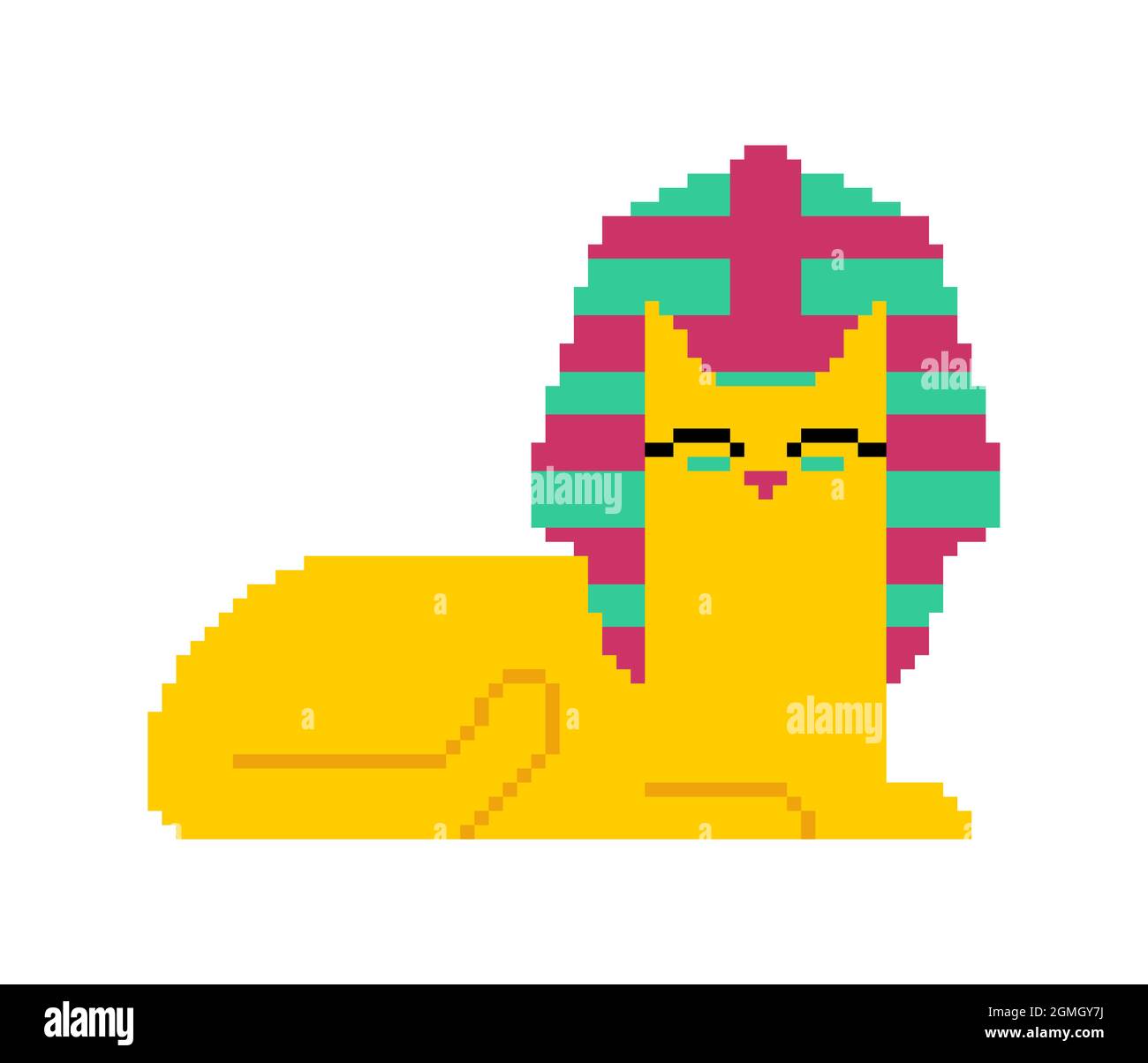 Egyptian sphynx cat pixel art. Pixelated Egypt pet. 8 bit vector illustration Stock Vector