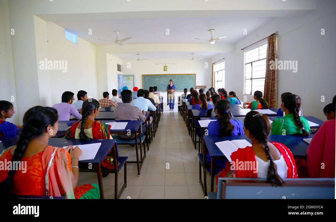 Girl Students in College Classroom in India Stock Photo