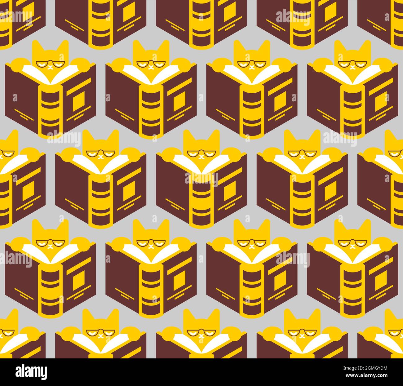 Cat is reading book pattern seamless. Kitten Reader background. Book lovers texture Stock Vector
