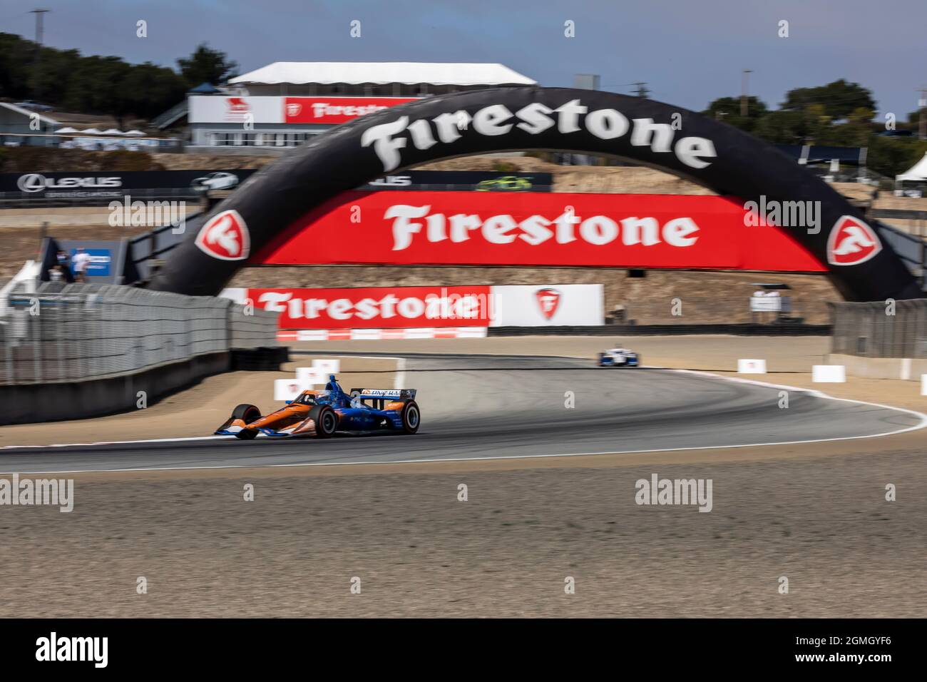 Monterey, California, USA. 18th Sep, 2021. SCOTT DIXON (9) of Auckland, New Zealand practices for the Firestone Grand Prix of Monterey at WeatherTech Raceway Laguna Seca in Monterey, California. (Credit Image: © Riley Bridges Grindstone Media G/ASP via ZUMA Press Wire) Stock Photo