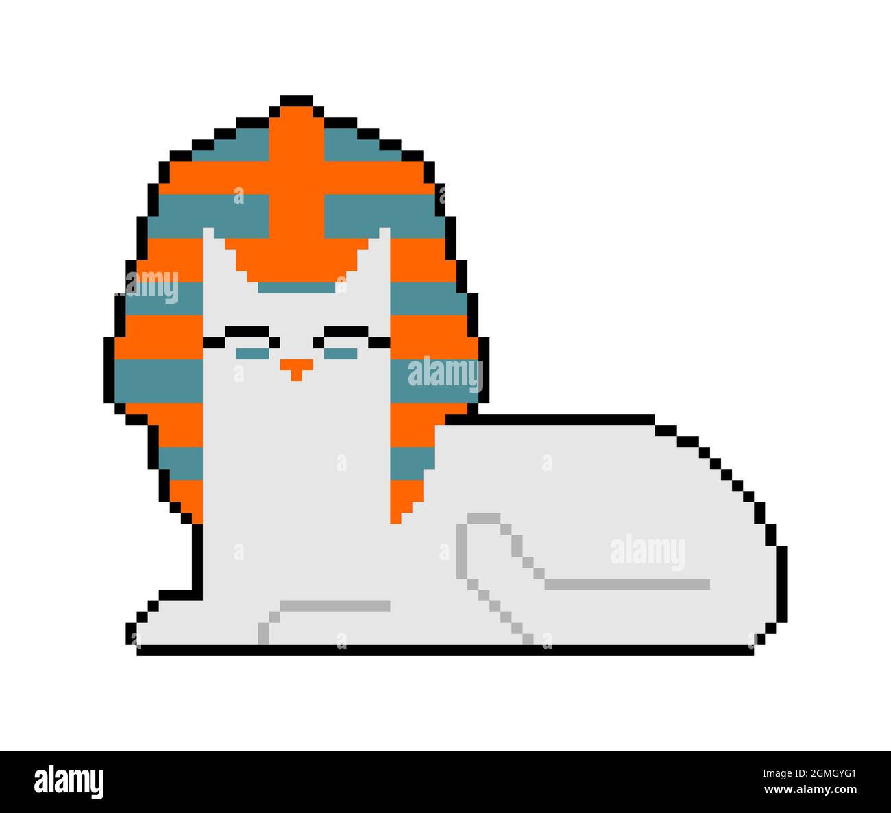 Egyptian sphynx cat pixel art. Pixelated Egypt pet. 8 bit vector illustration Stock Vector