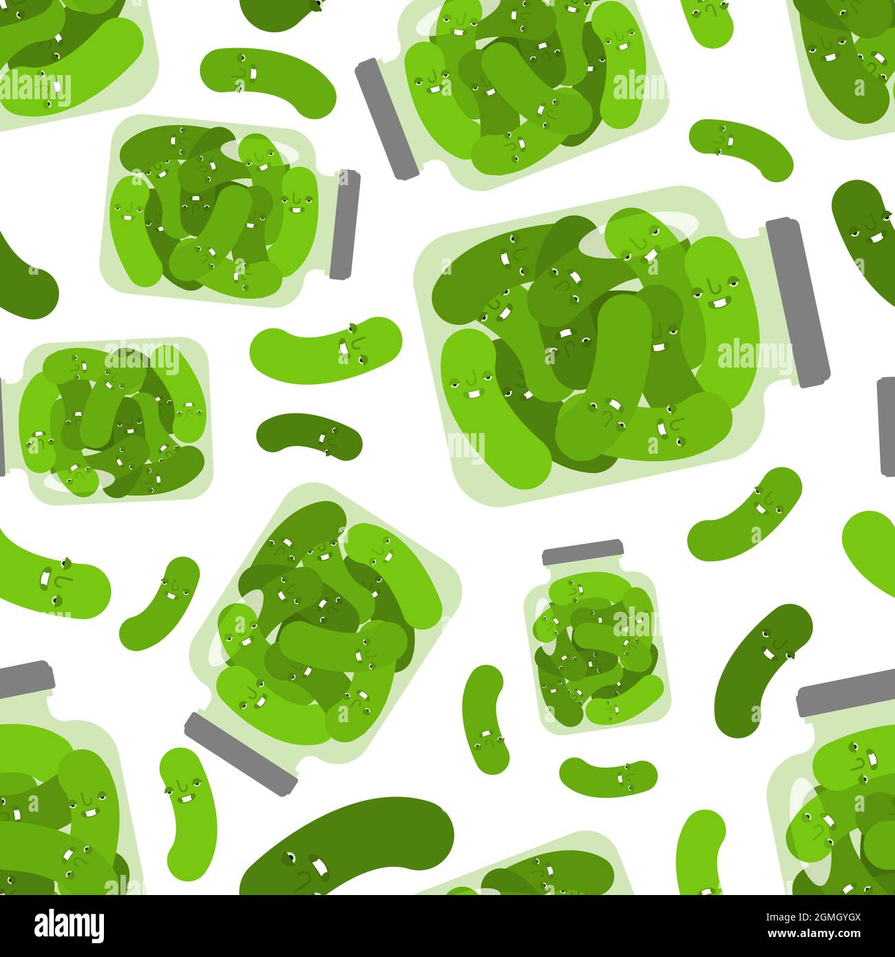 Cartoon Pickled cucumbers in jar pattern seamless. vector background Stock Vector